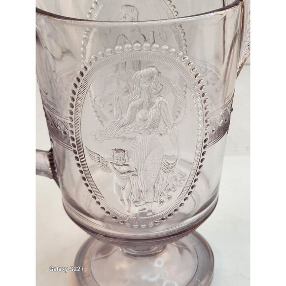 Antique Clear Glass Victorian Style Pitcher With Embossed Greek Mythology Design - Picture 12 of 16